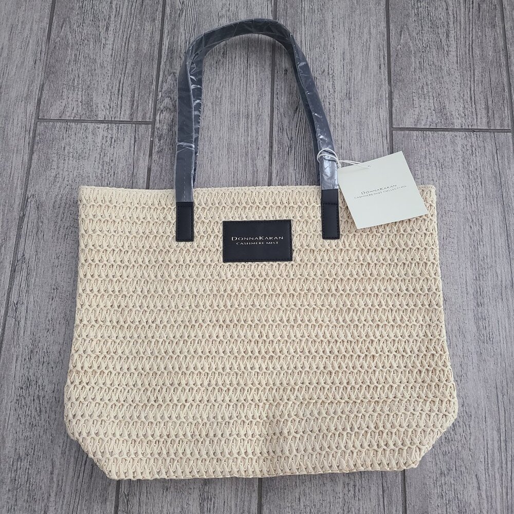 Donna Karan Cashmere Mist Collection Straw Tote Bag New with Tags